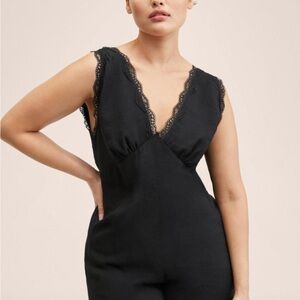 Mango Black Lace Detail Jumpsuit